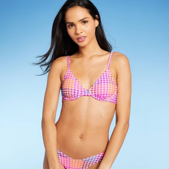 Xhilaration | Swim | Juniors Underwire Bikini Top Xhilaration Multi Color  Plaid Print Pink Mediu | Poshmark